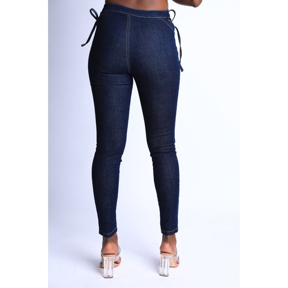 Women's Self Belted Bikini Cutout Sexy Denim Pants S M L Denim Indigo White - Picture 4 of 10